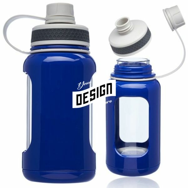 Glass Sports Water Bottle W/ Silicone Sleeve 22 Oz.