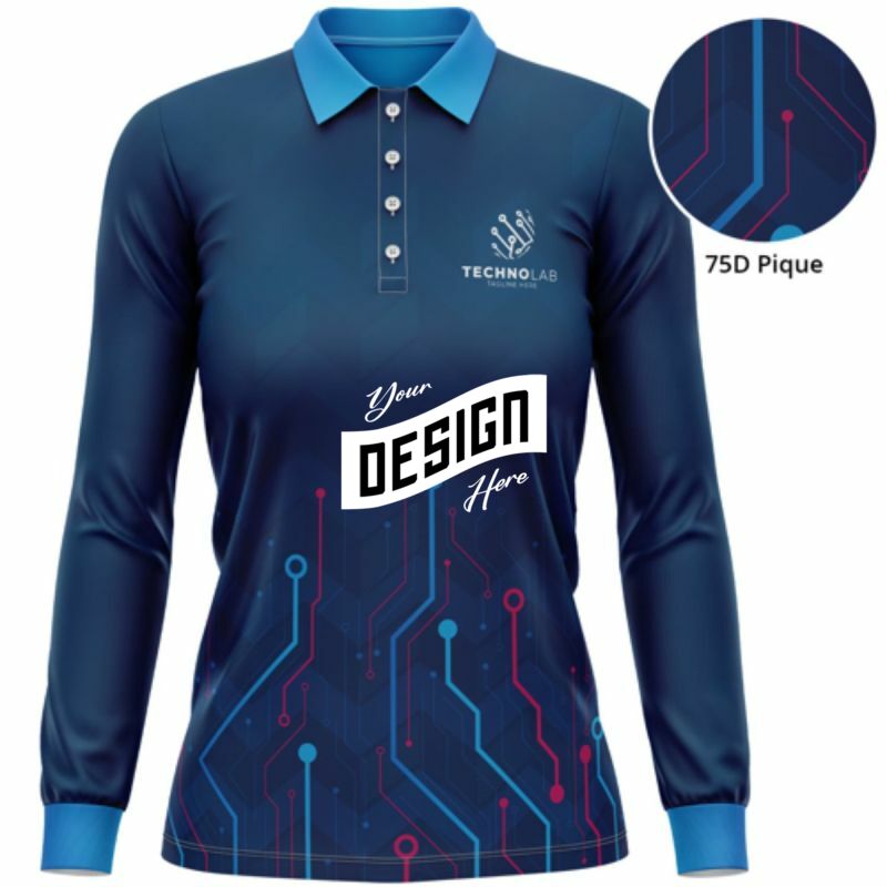 Women's 75D Pique Sublimation Long Sleeve Polo