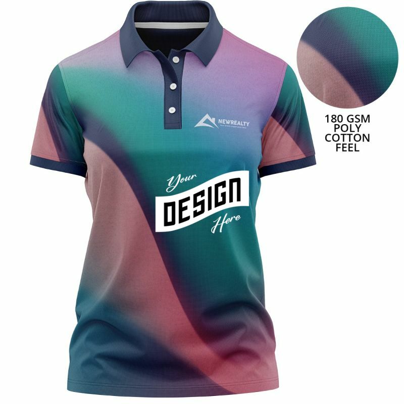 Women's 180 GSM Jersey Knit Cotton Feel Sublimation Polo T-Shirt