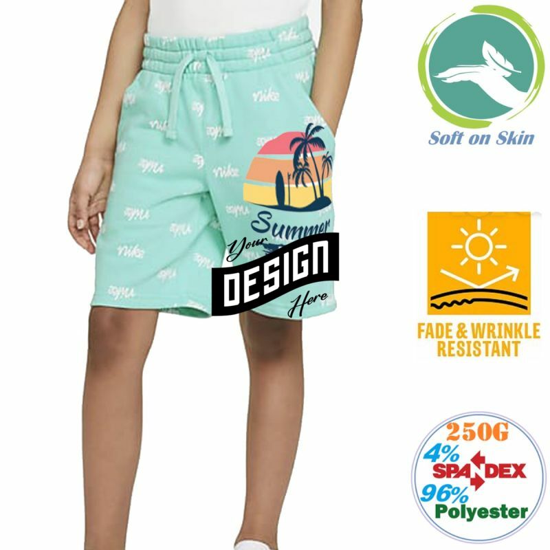 Youth 250 GSM Comfort Fleece Sublimation Sporty Shorts W/ Fade & Wrinkle Resistant